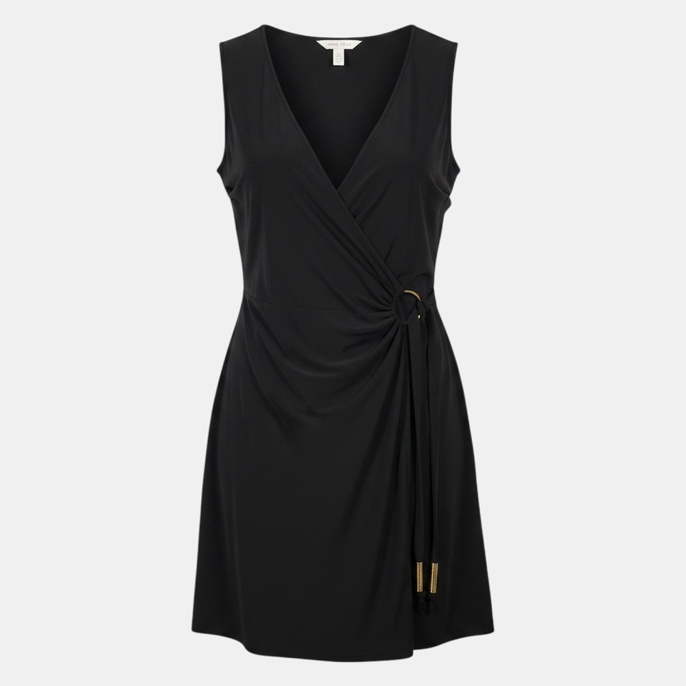 Anne Cole Womens XL Black Swim Cover Up Faux Wrap Dress Gold Hardware‎ Ring